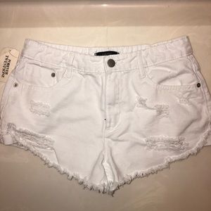 Distressed White Shorts